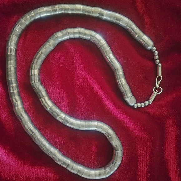 Vintage Sterling Silver Stacked Beaded Snake Tube Necklace - Picture 5 of 5